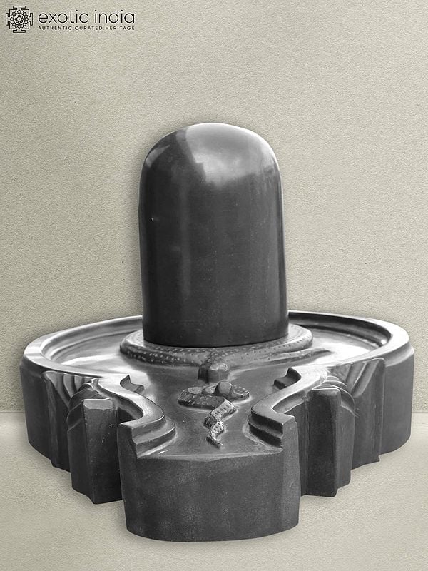 24" Spiritual Shiva Linga Statue | Black Marble Shivling