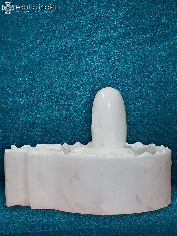 15" Handcarved Shiva Lingam For Pooja | White Makrana Marble Shivling