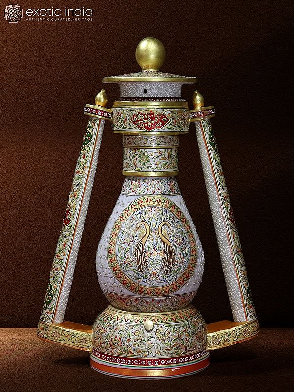 24” Antique Rajasthani Marble Lantern Lamps | White Marble