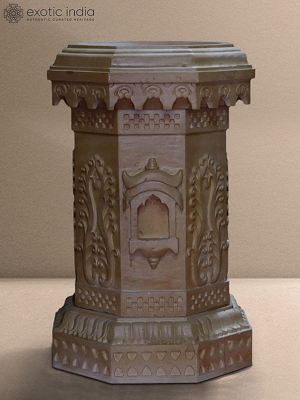 34“ Tulsi Stand | Yellow Marble Sculpture