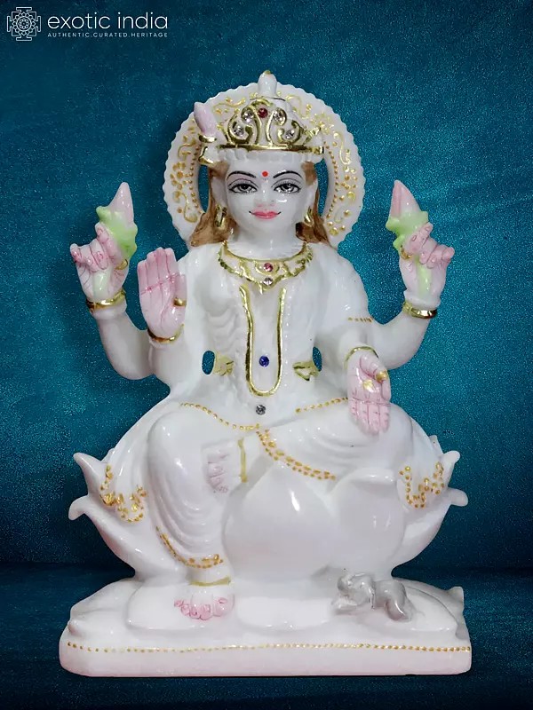 9” Goddess Of Fourtune And Prosperity | Devi Lakshmi Statue| Super White Makrana Marble