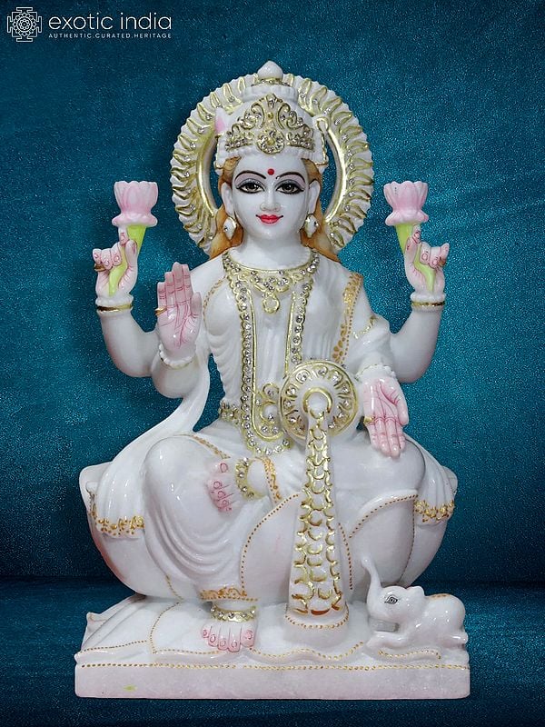 15" Four Armed Lakshmi | super white makrana marble