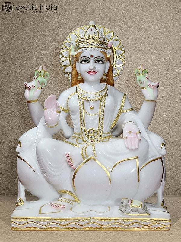 18" Hindu Goddess Lakshmi Statue | super white makrana marble