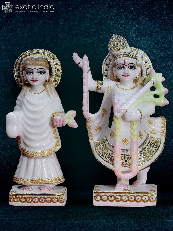 12" Yamuna And Mahaprabhu ji Sculpture | super white makrana marble