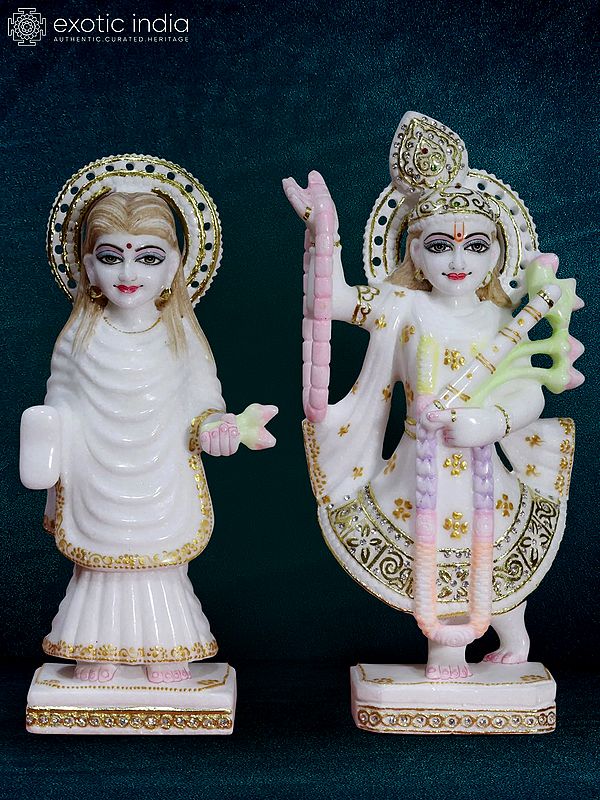 15"  Yamuna And Mahaprabhu Ji Statue | super white makrana marble