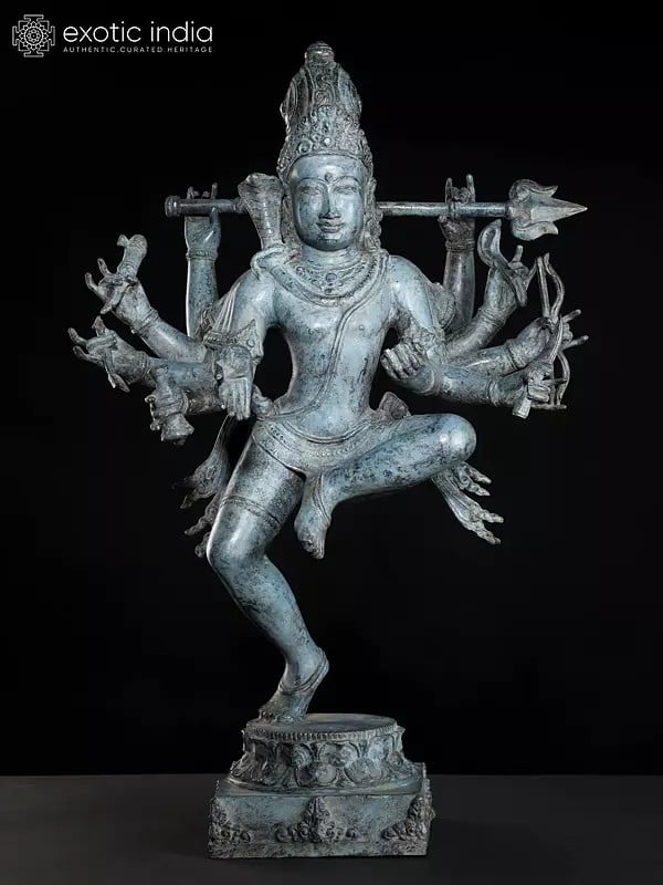 24" Ten Armed Dancing Lord Shiva (Nataraja) | Brass Sculpture from Indonesia