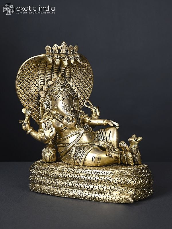 9" Shesha-Shayi Lord Ganesha | Brass Statue
