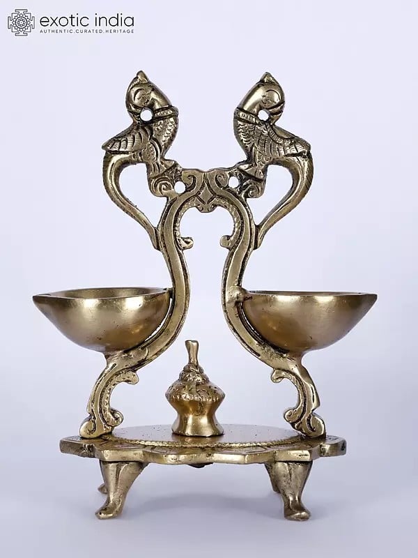 6" Designer Peacocks Lamp in Brass