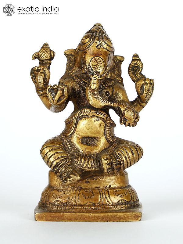 3" Small Chaturbhuja Lord Ganesha | Brass Statue