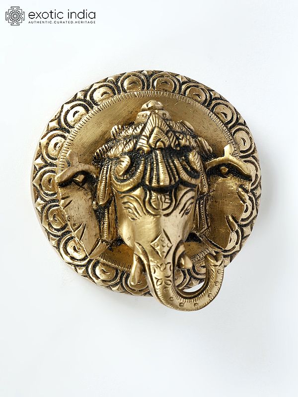 3" Small Lord Ganesha Face wall Hanging in Brass