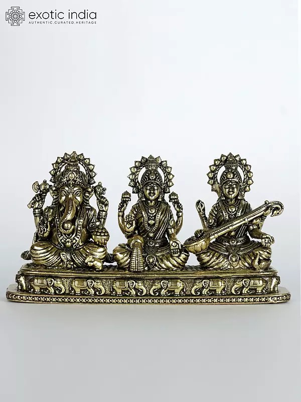 5" Small Superfine Ganesha Lakshmi Saraswati | Brass Statue