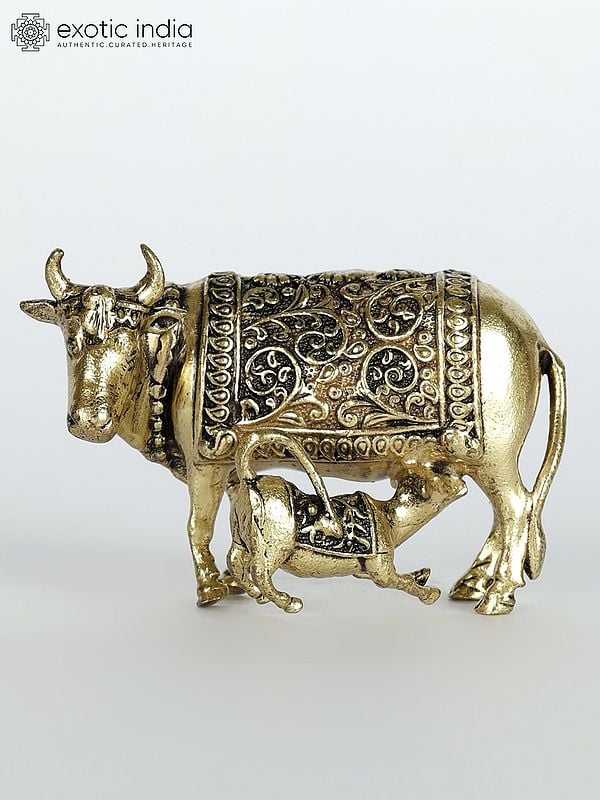 2" Small Cow and Calf Statue in Brass