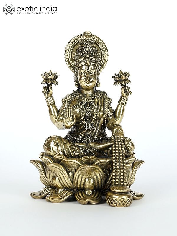 3" Small Superfine Blessing Goddess Lakshmi Seated on Lotus | Brass Statue
