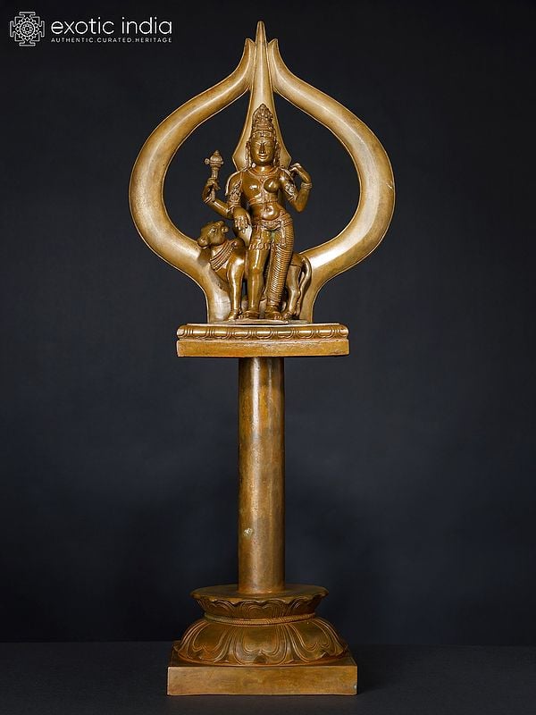 24" Superfine Bronze Trishul with Ardhanarishvara Statue with Nandi