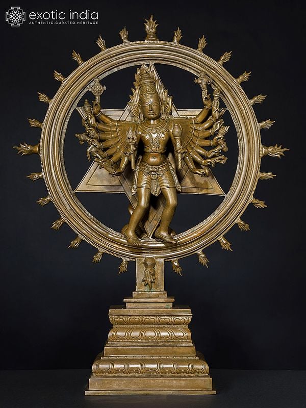 21" Superfine Chakrathalwar (Sudarshan Vishnu with Yoga Narasimha on Reverse) | Bronze Statue