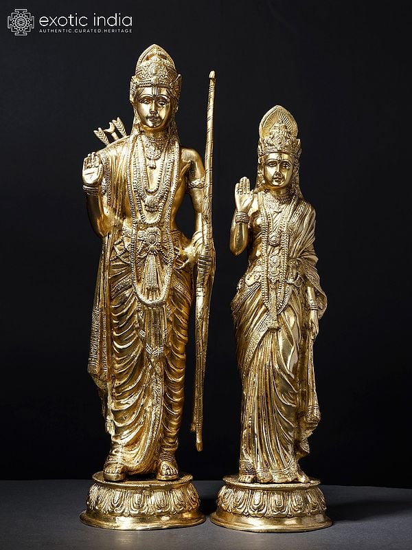 18" Standing Siya Ram in Blessing Gesture (Pair) | Brass Statues