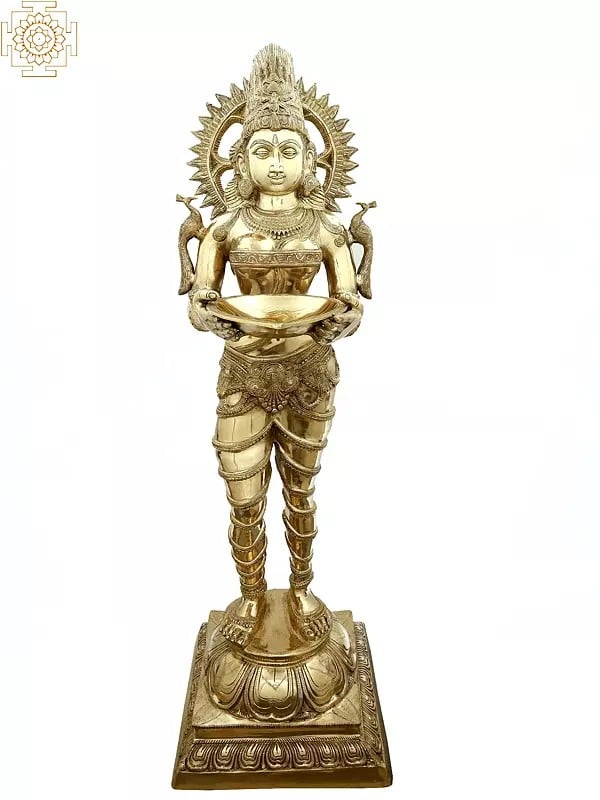 51" Large Size Deeplakshmi - An Icon of Auspiciousness In Brass | Handmade