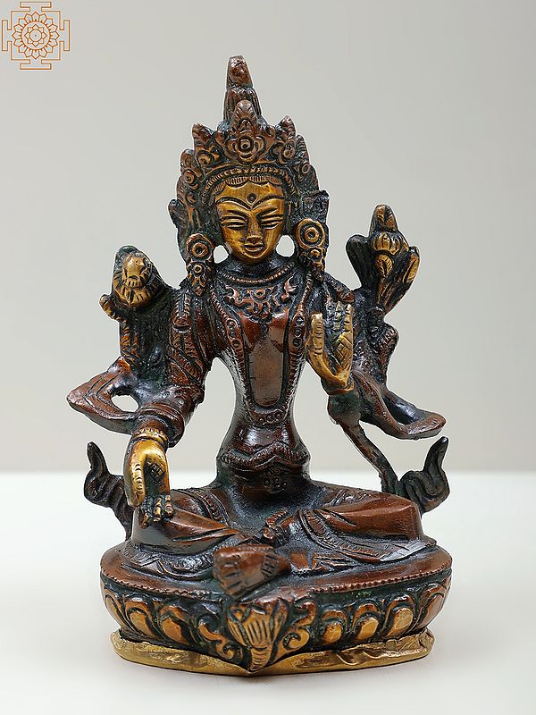 5" Green Tara Statue in Brass | Handmade Buddhist Deity Idol