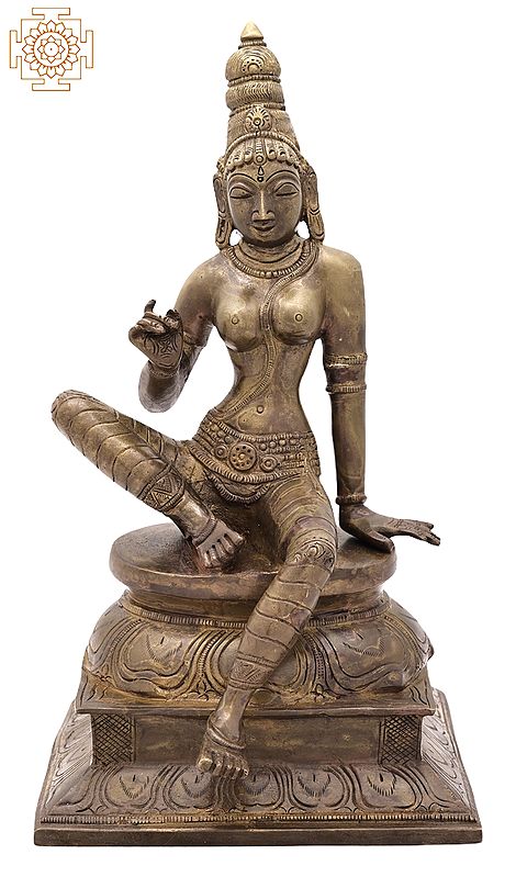 12" Seated Goddess Uma (Parvati) In Brass | Handmade | Made In India