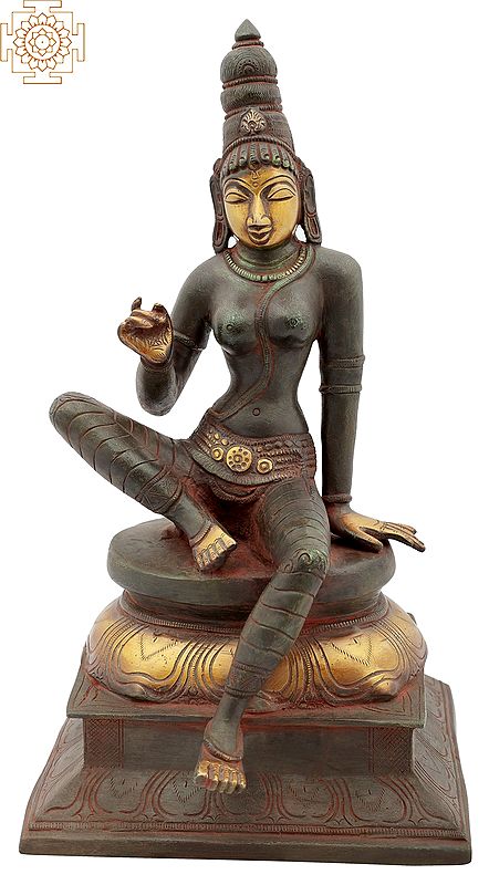 12" Seated Goddess Uma (Parvati) In Brass | Handmade | Made In India