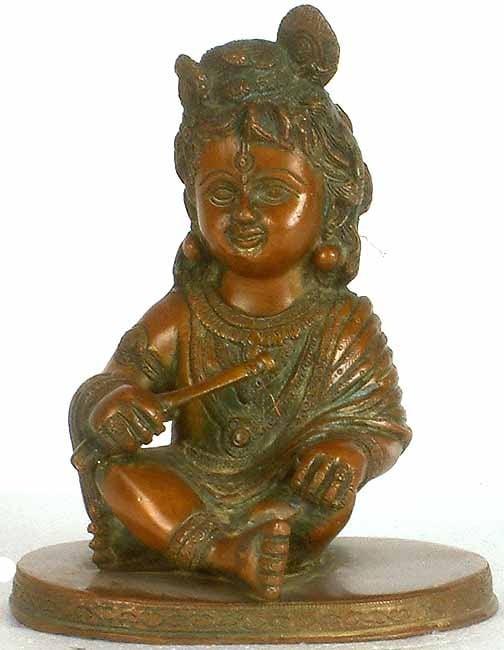 7" Baby Krishna in Brass | Handmade | Made In India