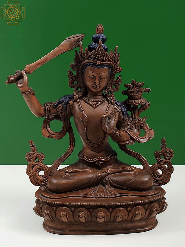 9" Tibetan Buddhist Deity - Manjushri Statue in Copper