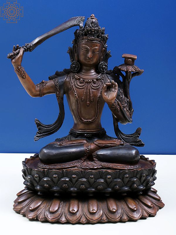 8" Tibetan Buddhist Deity Manjushri Sculpture in Copper