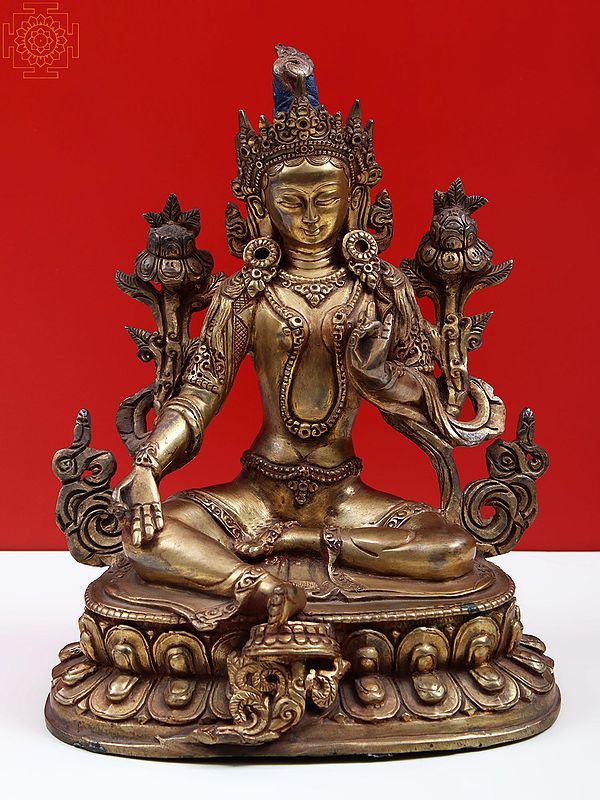 8" Tibetan Buddhist Deity Green Tara Sculpture in Copper