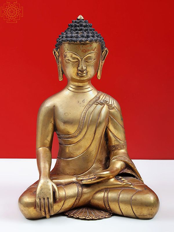 8" Lord Buddha Idol in Bhumi-Sparsha Mudra in Copper
