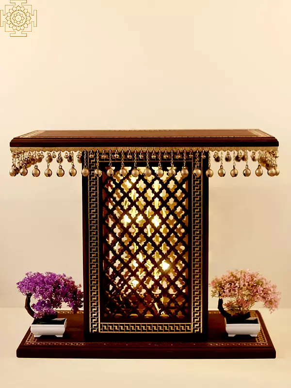 High Wooden Pedestal with Lattice, Brass Work and Ghungroos