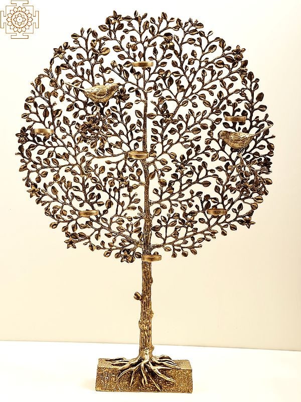 28" Brass Tree with Candle Holder | Handmade