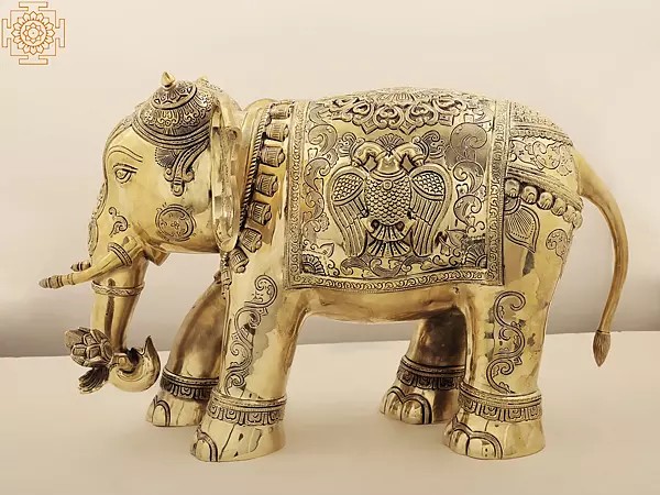 24" Brass Superfine Engraved Elephant Statue