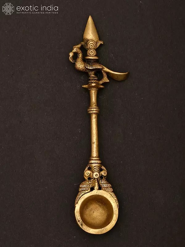 7" Brass Peacock Ritual Spoon