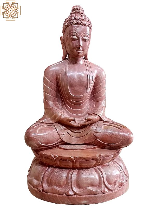 18" Lord Buddha In Pink Serpentine Stone