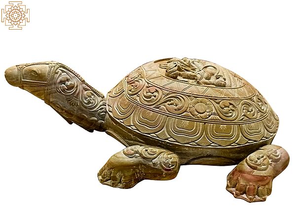 8" Goodluck Tortoise In Pink Serpentine Stone