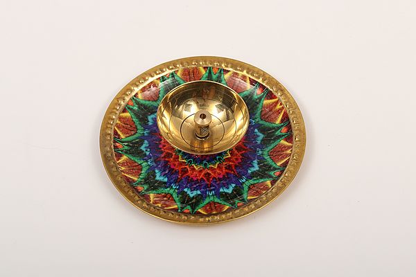 3" Small Colorful Designer Diya (Lamp) in Brass
