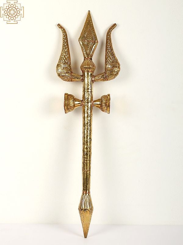 Lord Shiva Trishul with Damru In Brass