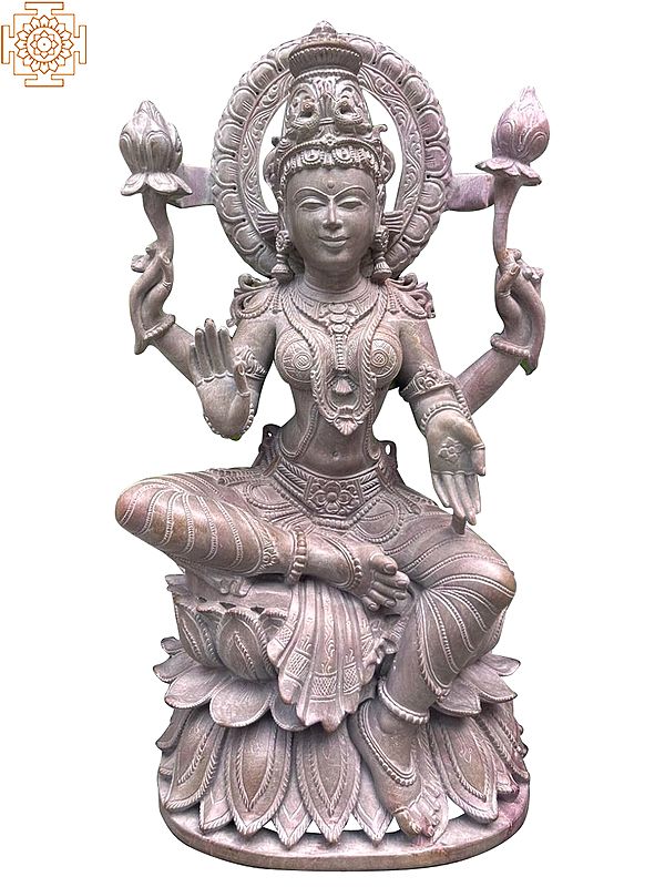 24" Blessing Goddess Lakshmi | Pink Serpentine Stone Statue