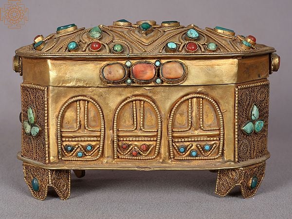 9" Incense Box from Nepal | Copper Box with Glistening Gold Plating