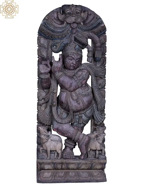 60" Large Wooden Lord Krishna