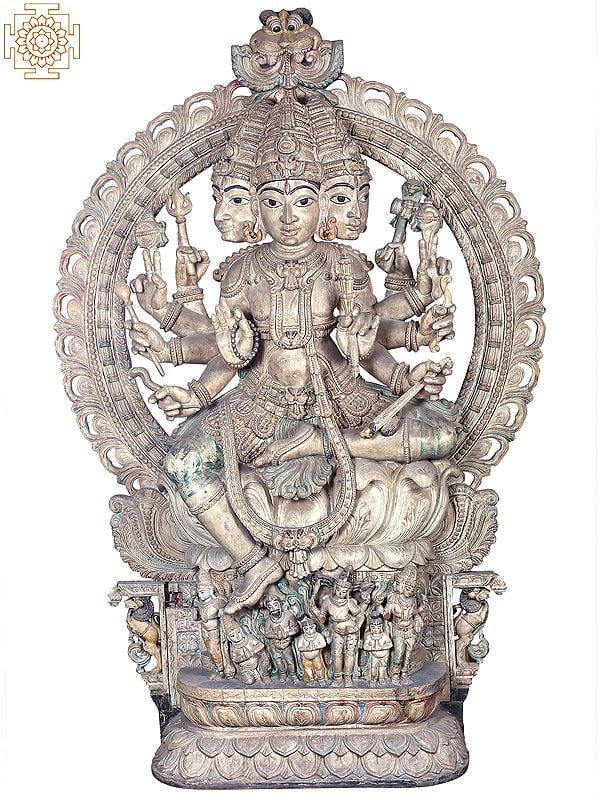 96" Large Wooden Lord Vishwakarma Statue with Kirtimukha Throne