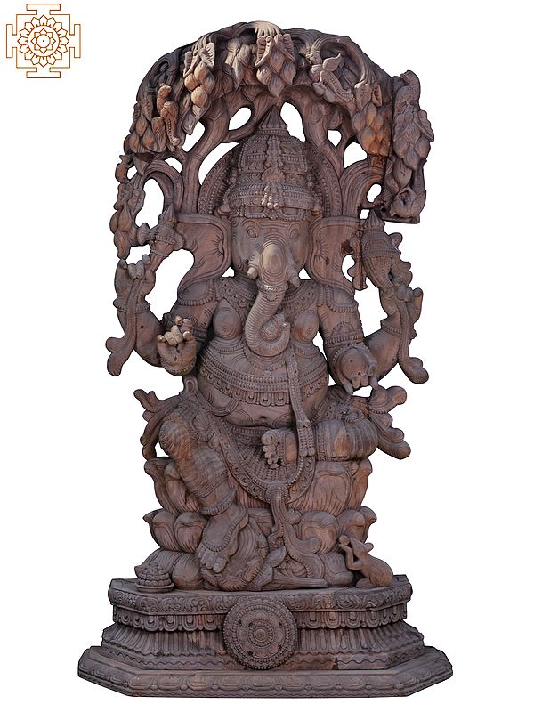 78" Large wooden Lord Ganesha Seated on Pedestal