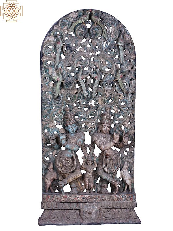 53" Large Wooden Krishna and Balarama