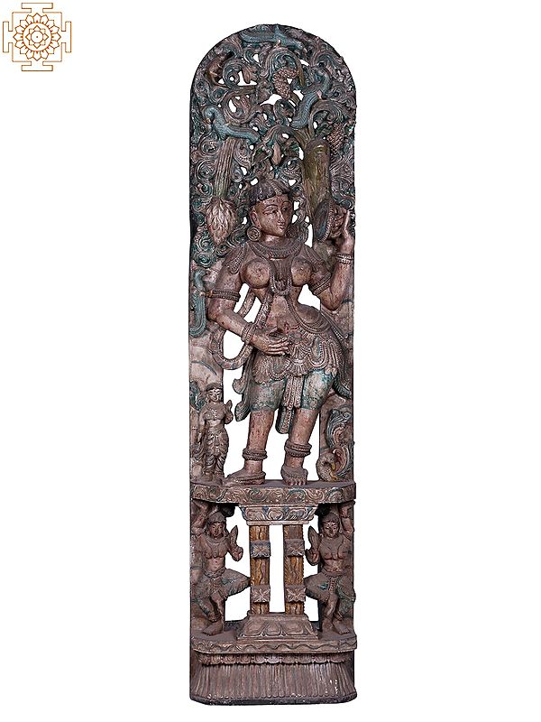 72" Large Wooden Mirror Lady On High Pedestal