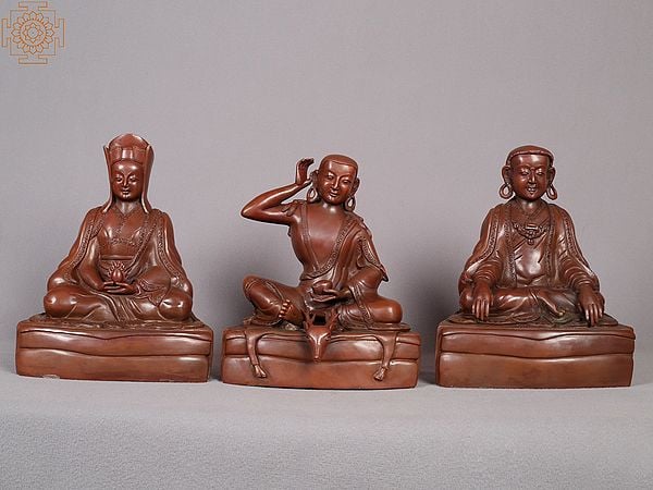 21" Set of Three Buddhist Gurus Copper Statue from Nepal - Gampopa, Milarepa and Marpa Lotsawa
