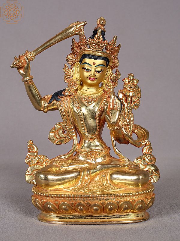 6" Manjushri Copper Statue from Nepal - Buddha of Infinite Wisdom