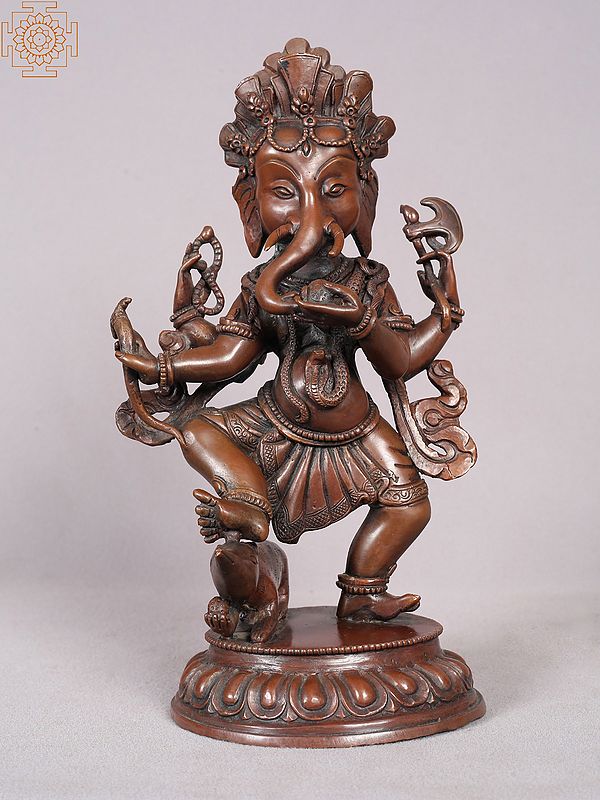 10" Dancing Ganesha Copper Statue from Nepal
