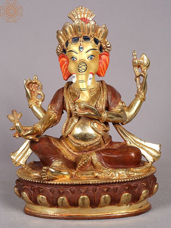 9" Sitting Lord Ganesha Copper Statue from Nepal