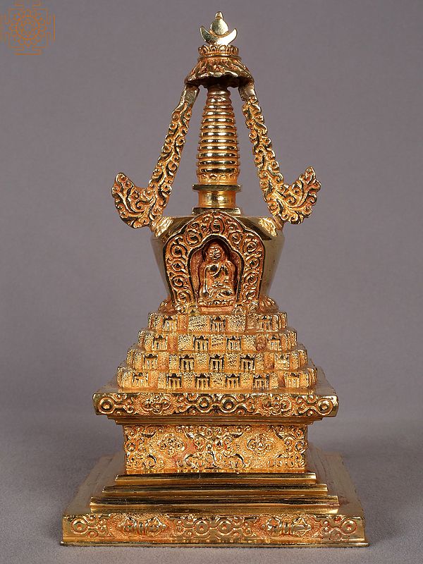 9" Copper Stupa Statue from Nepal