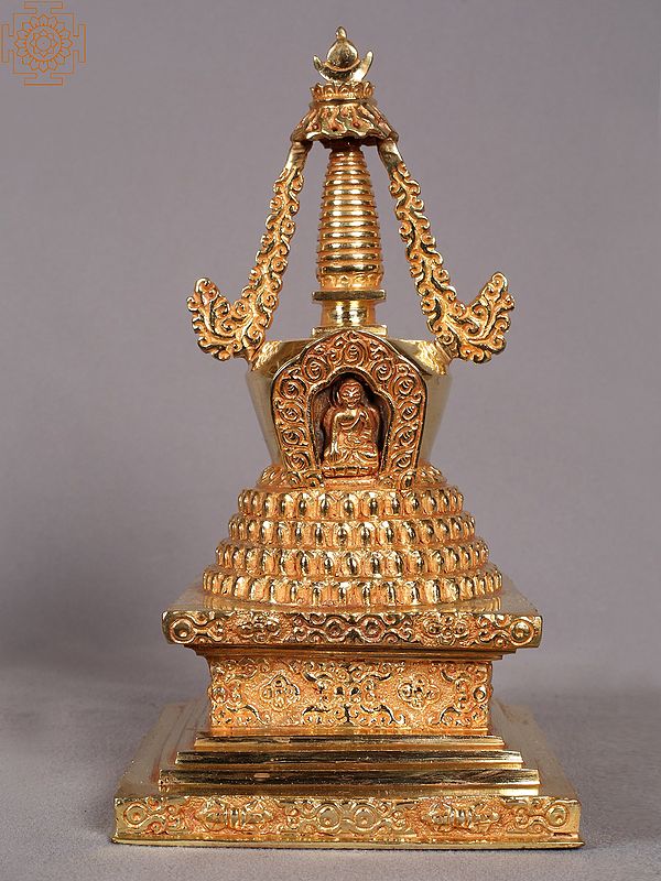 9" Stupa from Nepal | Copper Idol with Gold Plated